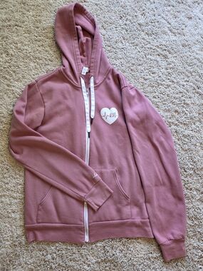 Dusty Pink Zip Hoodie with Heart Script Detail